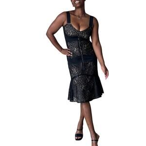 Ann Taylor LOFT Black Lace Sweetheart Neck Trumpet Midi Dress Size 8